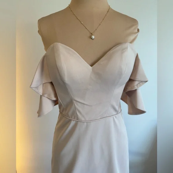 Kleinfeld | Dresses | Kleinfeld Off Shoulder Formal Dress In Dusty Beige Neutral  Color | Poshmark